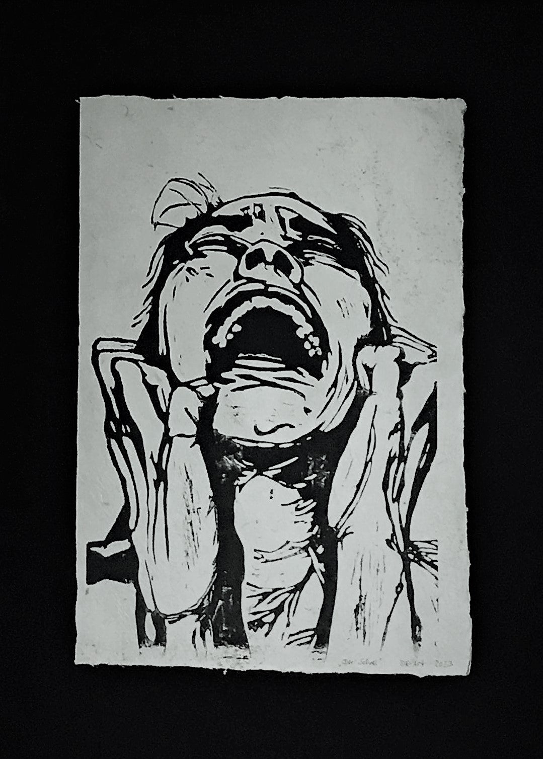 Linoldruck "Der Schrei" auf handgeschöpften Papier. Print März 2023 Print