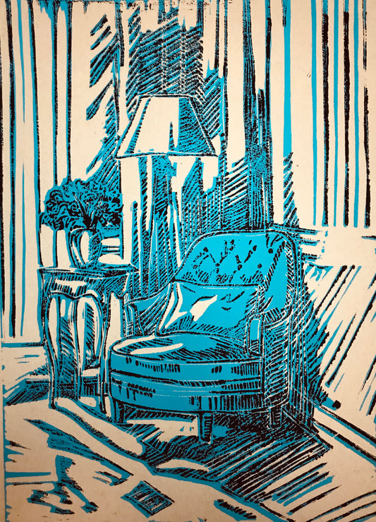 „Der Einsame“ Sessel, Linoldruck, Linocut, Print